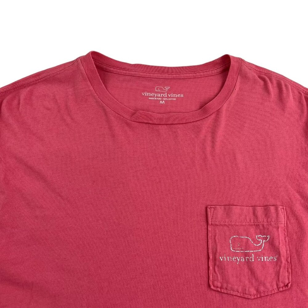 Vineyard Vines Long Sleeve T-Shirt Men's Medium Pink Whale Pocket Crew Neck 100%